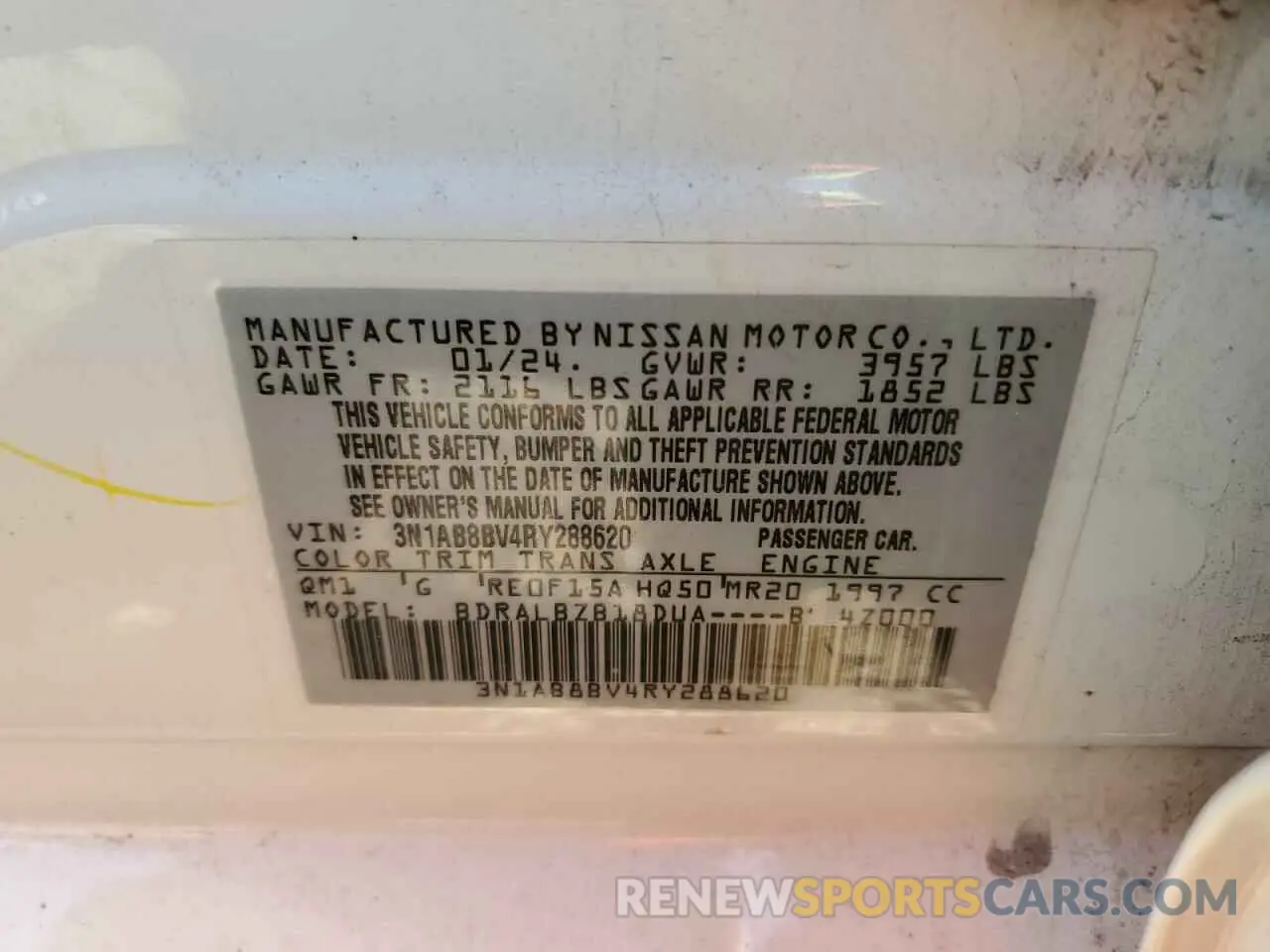 12 Photograph of a damaged car 3N1AB8BV4RY288620 NISSAN SENTRA 2024