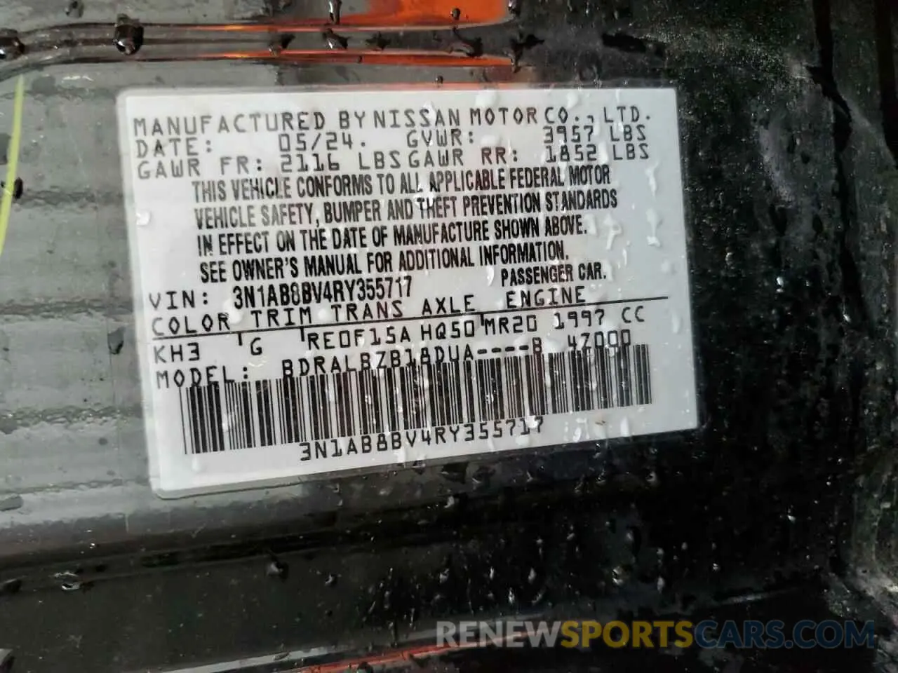 12 Photograph of a damaged car 3N1AB8BV4RY355717 NISSAN SENTRA 2024
