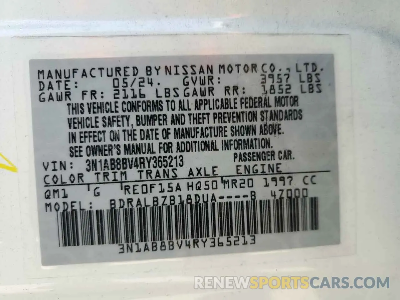 12 Photograph of a damaged car 3N1AB8BV4RY365213 NISSAN SENTRA 2024