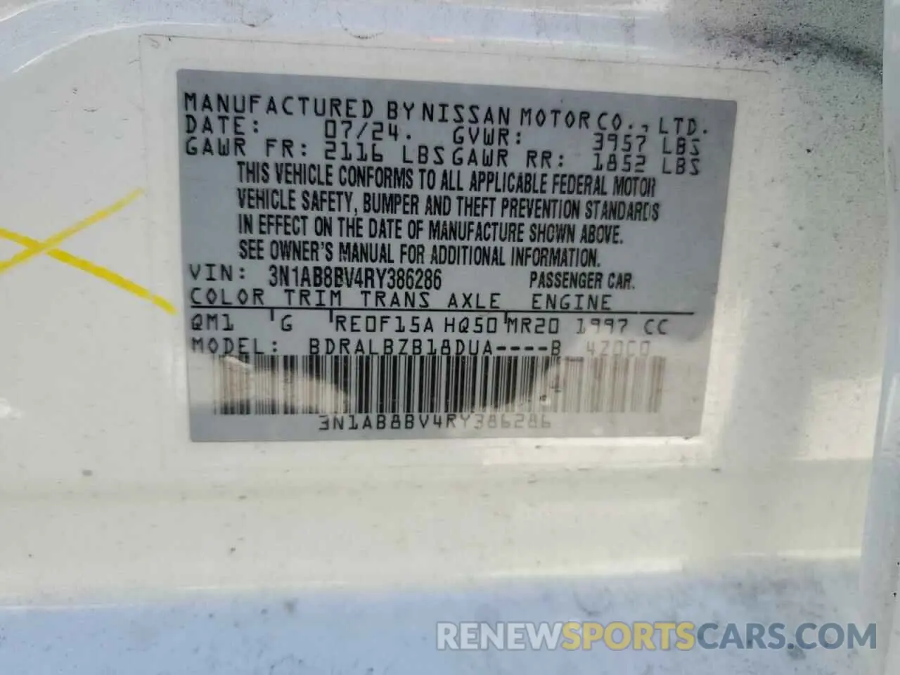 12 Photograph of a damaged car 3N1AB8BV4RY386286 NISSAN SENTRA 2024