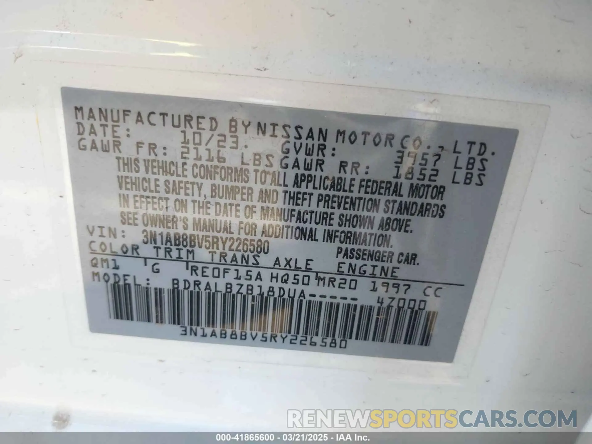 9 Photograph of a damaged car 3N1AB8BV5RY226580 NISSAN SENTRA 2024