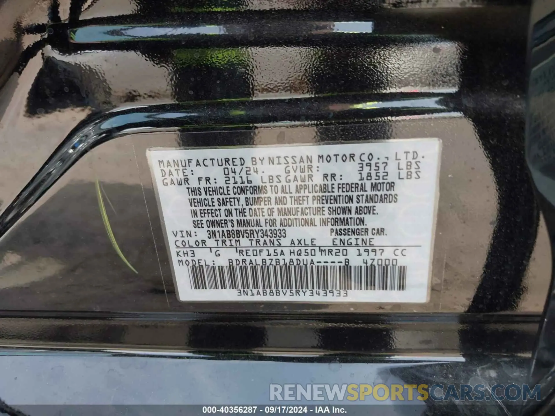 9 Photograph of a damaged car 3N1AB8BV5RY343933 NISSAN SENTRA 2024