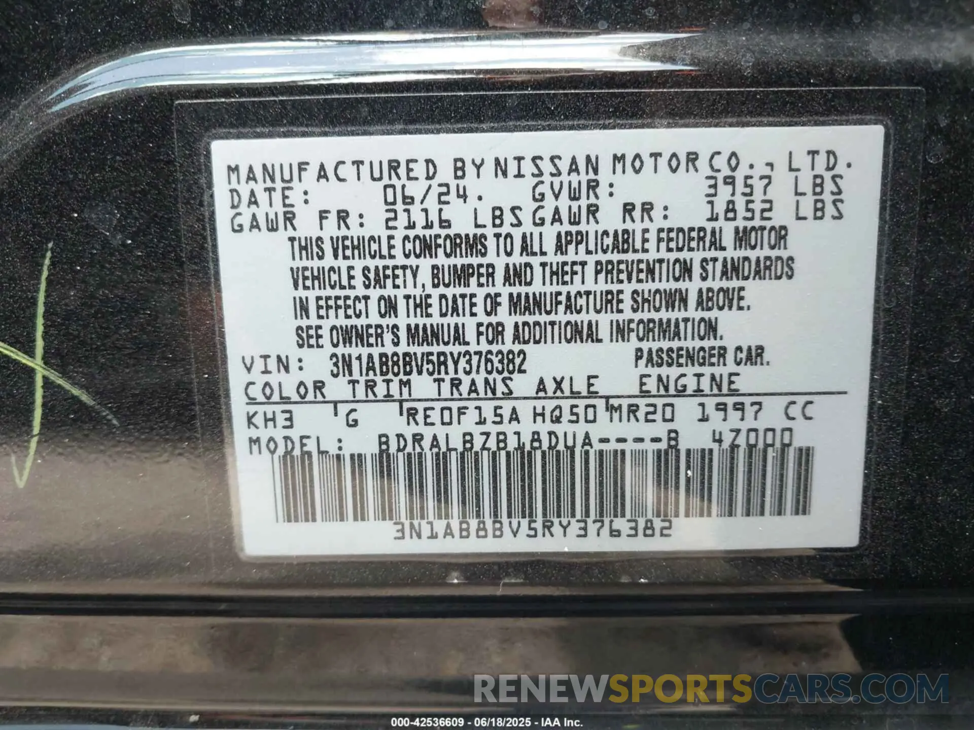 9 Photograph of a damaged car 3N1AB8BV5RY376382 NISSAN SENTRA 2024