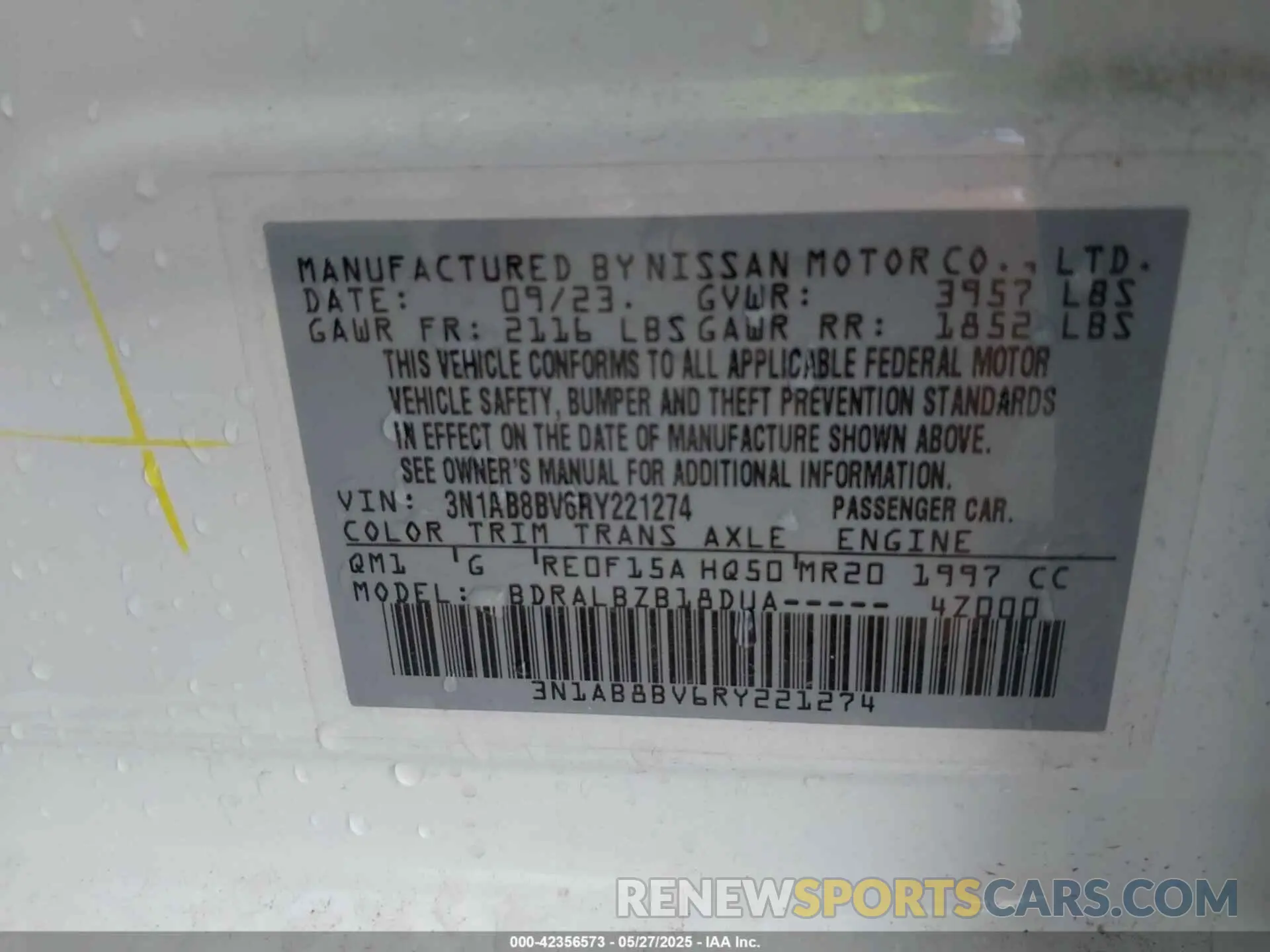 9 Photograph of a damaged car 3N1AB8BV6RY221274 NISSAN SENTRA 2024