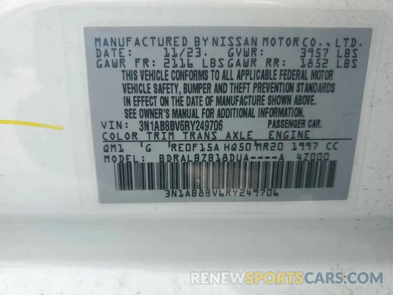 14 Photograph of a damaged car 3N1AB8BV6RY249706 NISSAN SENTRA 2024