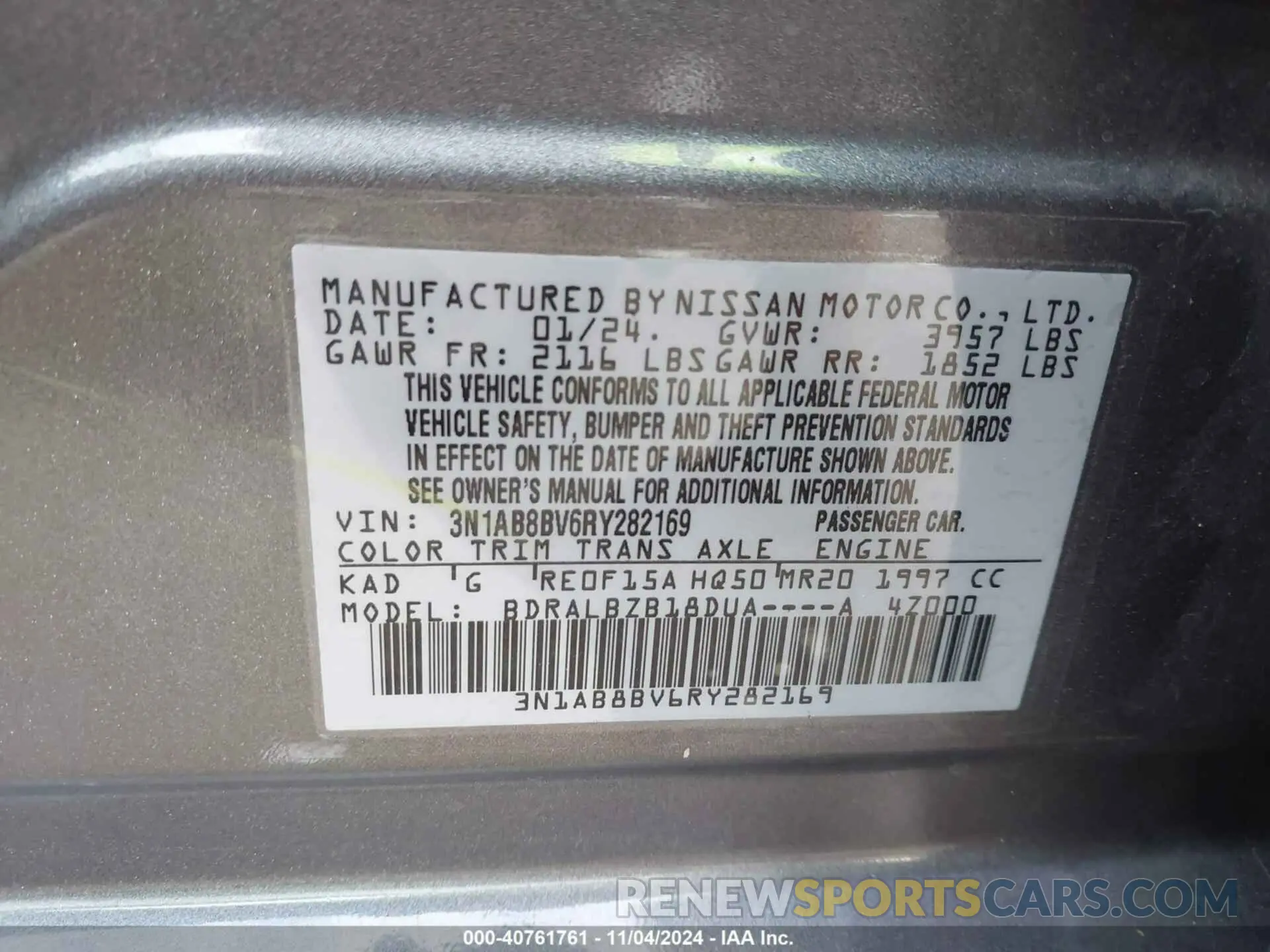 9 Photograph of a damaged car 3N1AB8BV6RY282169 NISSAN SENTRA 2024