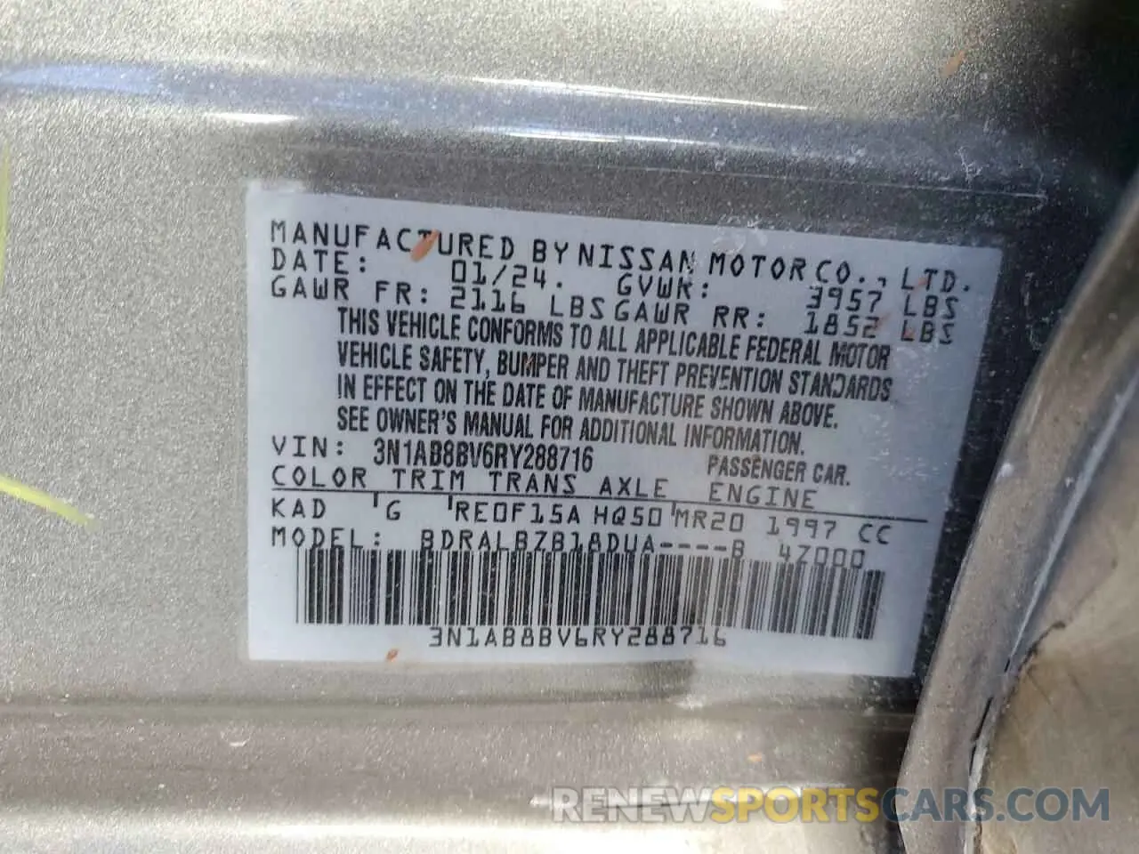 12 Photograph of a damaged car 3N1AB8BV6RY288716 NISSAN SENTRA 2024