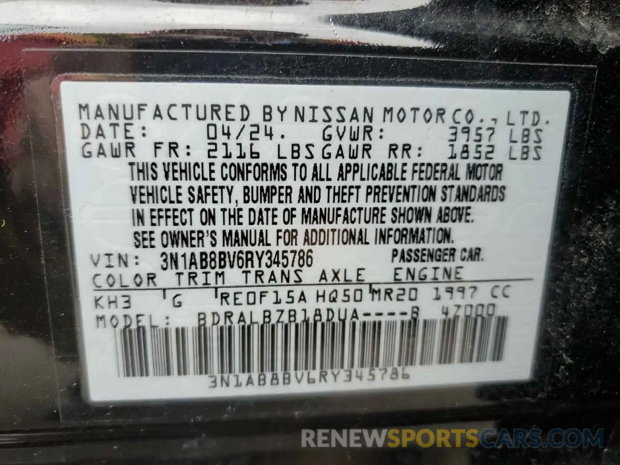 13 Photograph of a damaged car 3N1AB8BV6RY345786 NISSAN SENTRA 2024