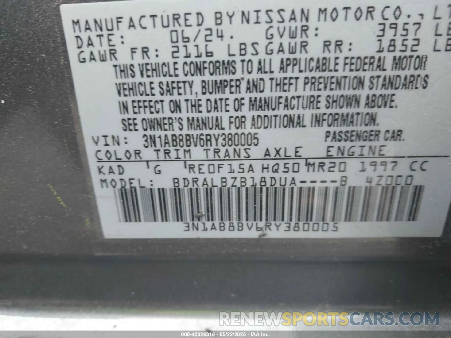 9 Photograph of a damaged car 3N1AB8BV6RY380005 NISSAN SENTRA 2024