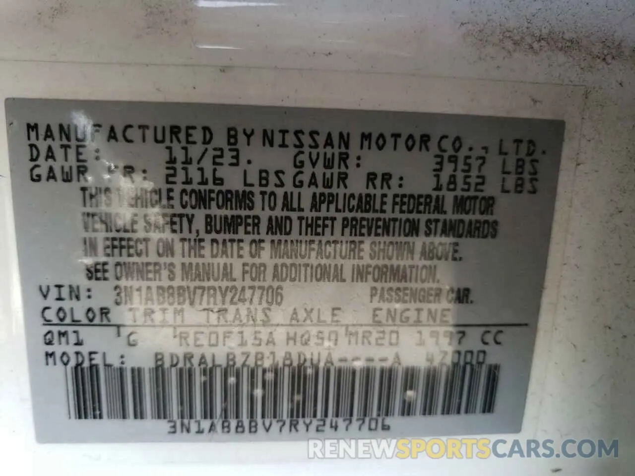12 Photograph of a damaged car 3N1AB8BV7RY247706 NISSAN SENTRA 2024
