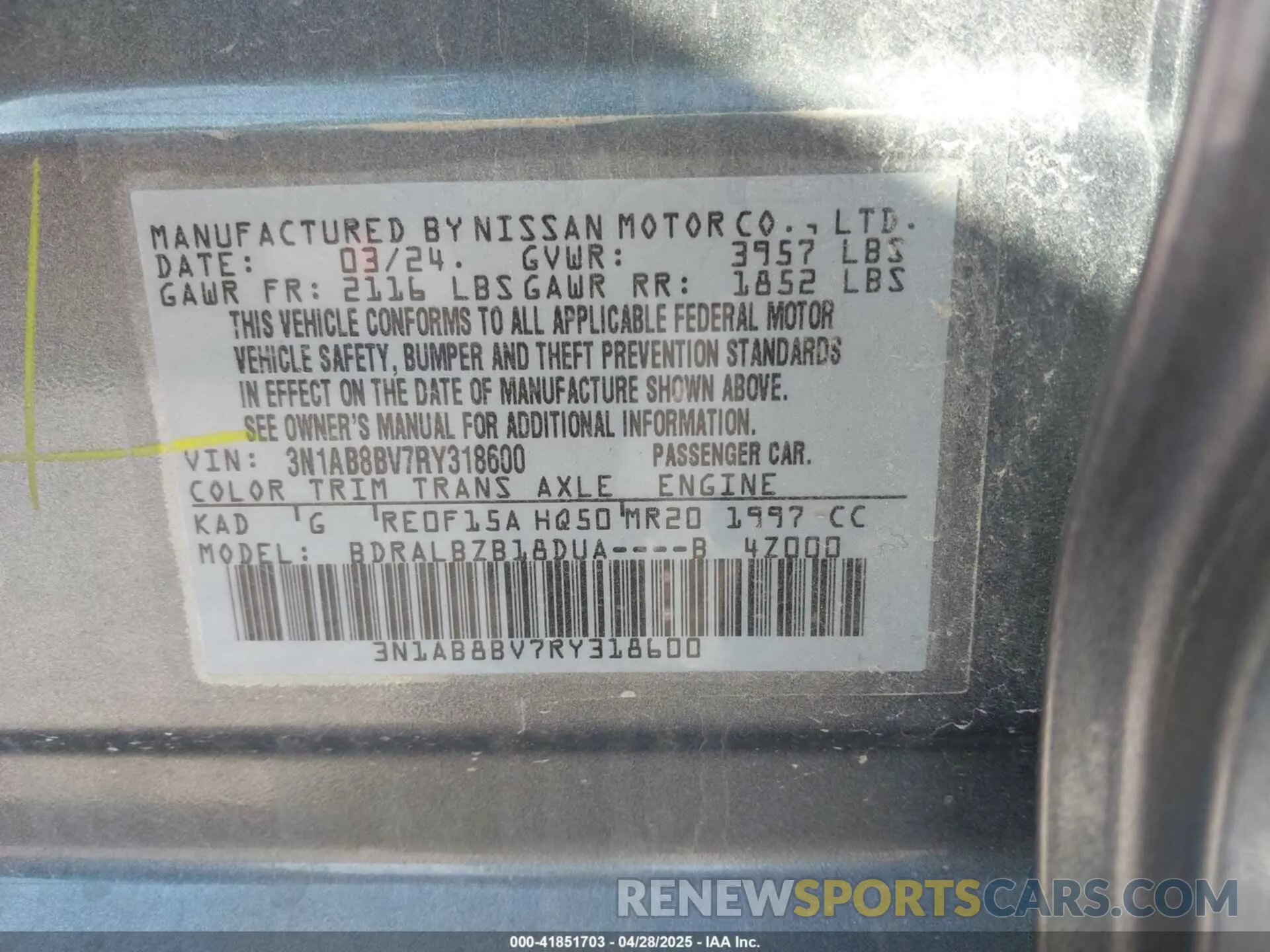 9 Photograph of a damaged car 3N1AB8BV7RY318600 NISSAN SENTRA 2024