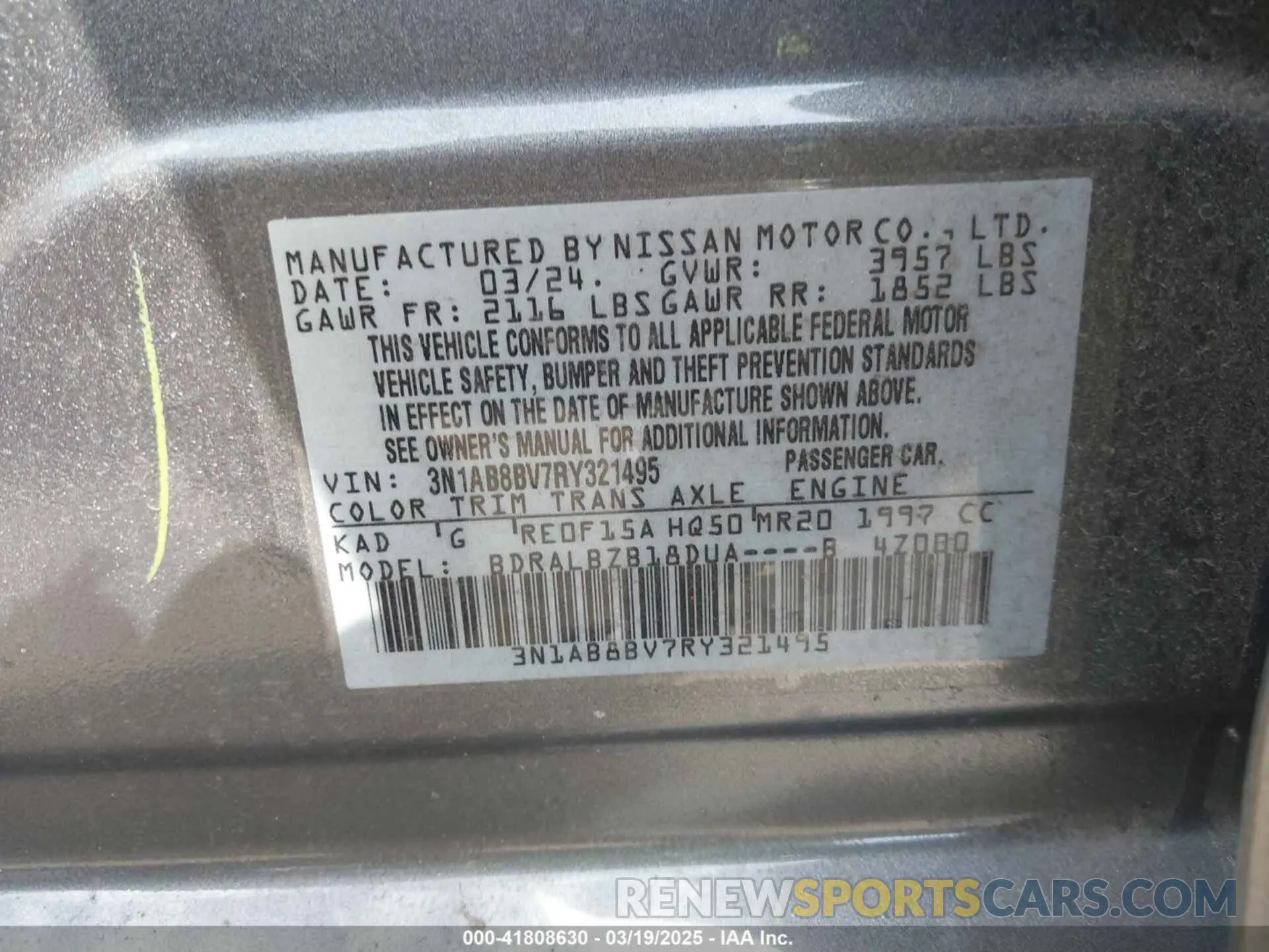 9 Photograph of a damaged car 3N1AB8BV7RY321495 NISSAN SENTRA 2024