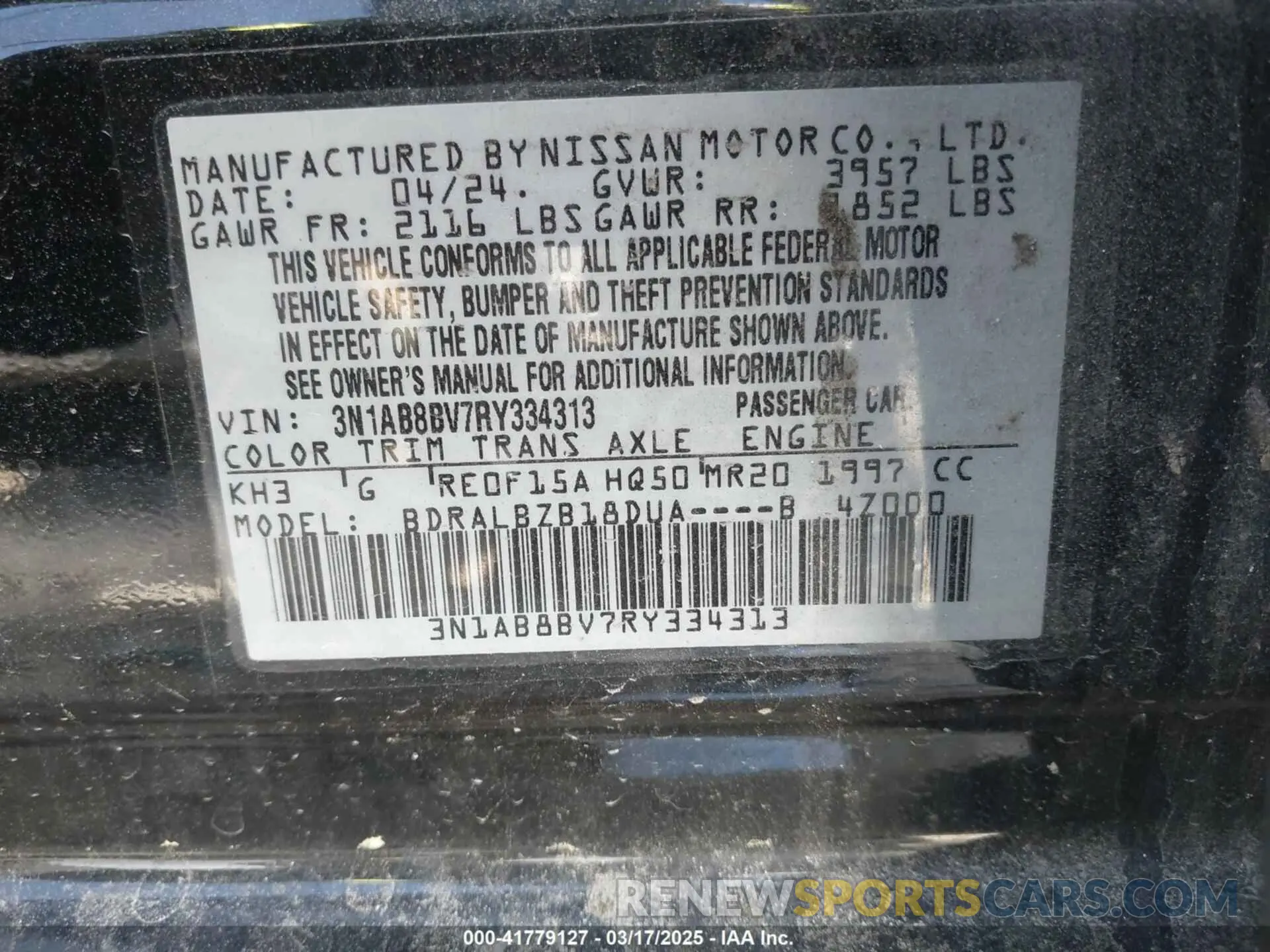 9 Photograph of a damaged car 3N1AB8BV7RY334313 NISSAN SENTRA 2024