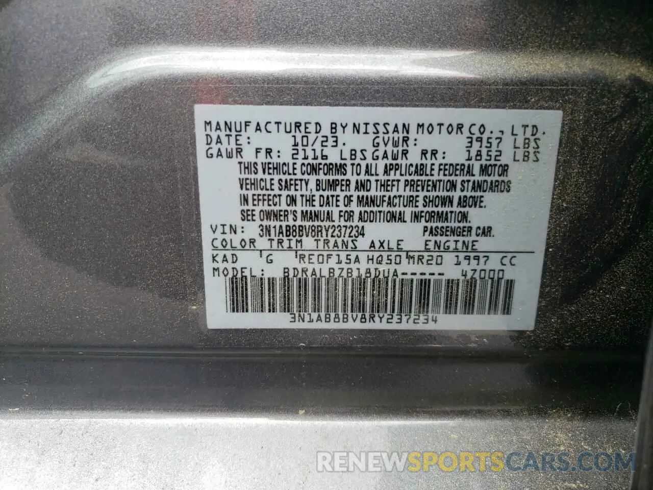 12 Photograph of a damaged car 3N1AB8BV8RY237234 NISSAN SENTRA 2024