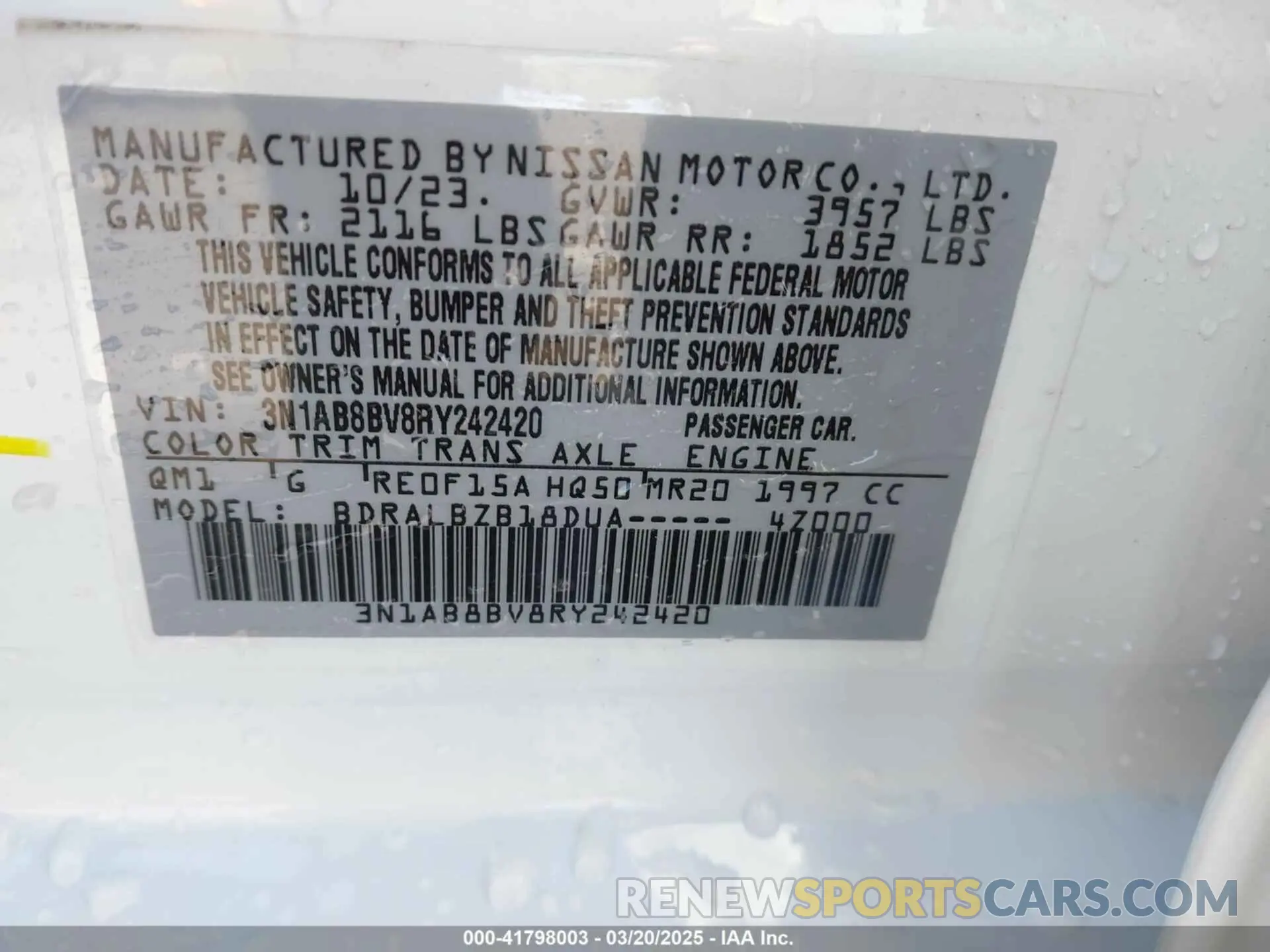 9 Photograph of a damaged car 3N1AB8BV8RY242420 NISSAN SENTRA 2024