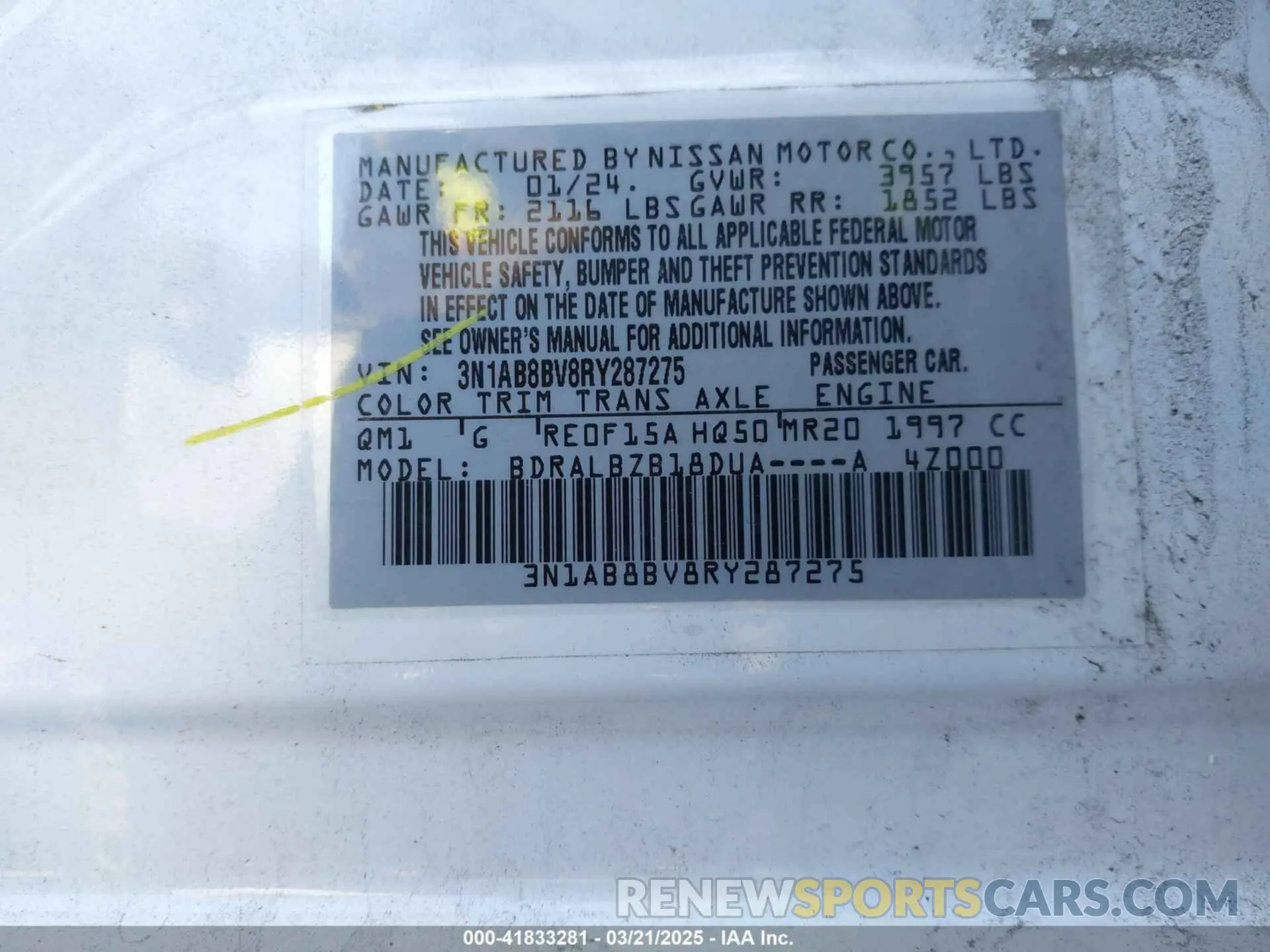 9 Photograph of a damaged car 3N1AB8BV8RY287275 NISSAN SENTRA 2024