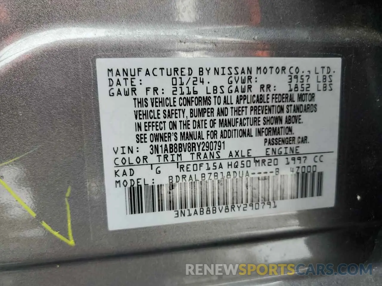 12 Photograph of a damaged car 3N1AB8BV8RY290791 NISSAN SENTRA 2024