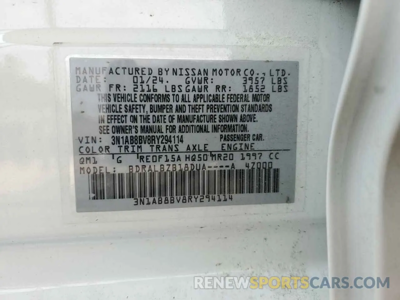 12 Photograph of a damaged car 3N1AB8BV8RY294114 NISSAN SENTRA 2024
