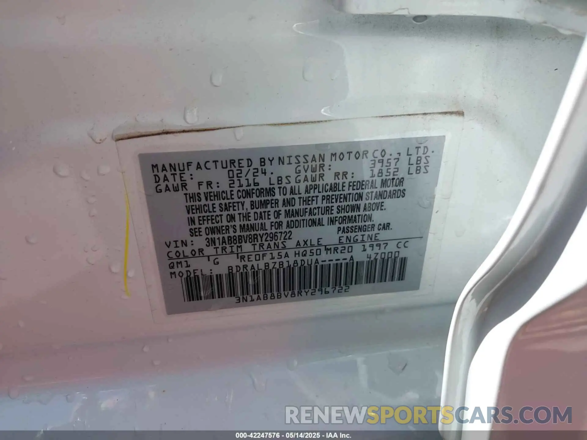 9 Photograph of a damaged car 3N1AB8BV8RY296722 NISSAN SENTRA 2024