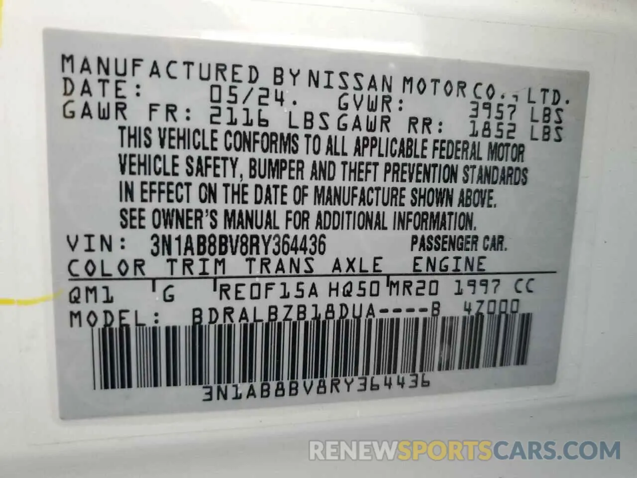 12 Photograph of a damaged car 3N1AB8BV8RY364436 NISSAN SENTRA 2024