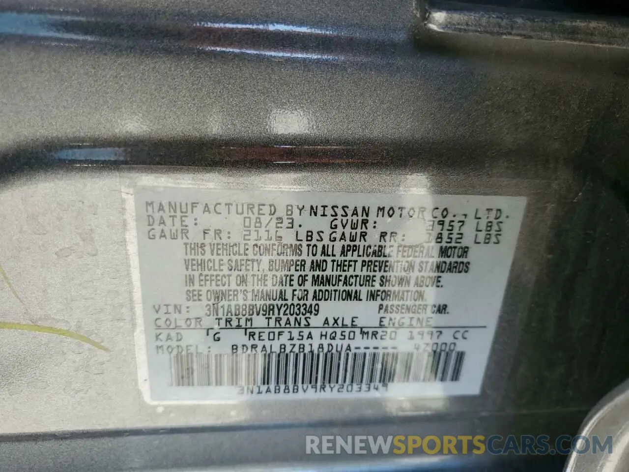 14 Photograph of a damaged car 3N1AB8BV9RY203349 NISSAN SENTRA 2024