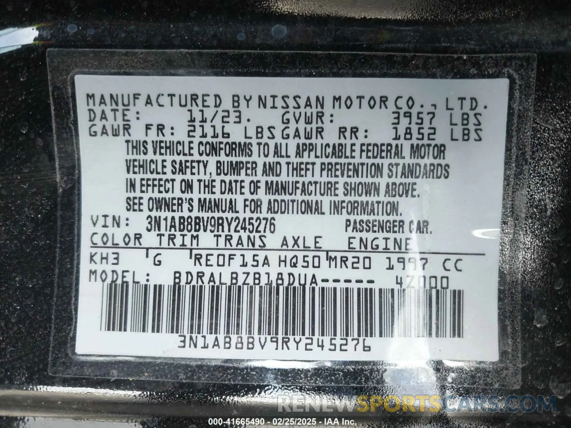 9 Photograph of a damaged car 3N1AB8BV9RY245276 NISSAN SENTRA 2024