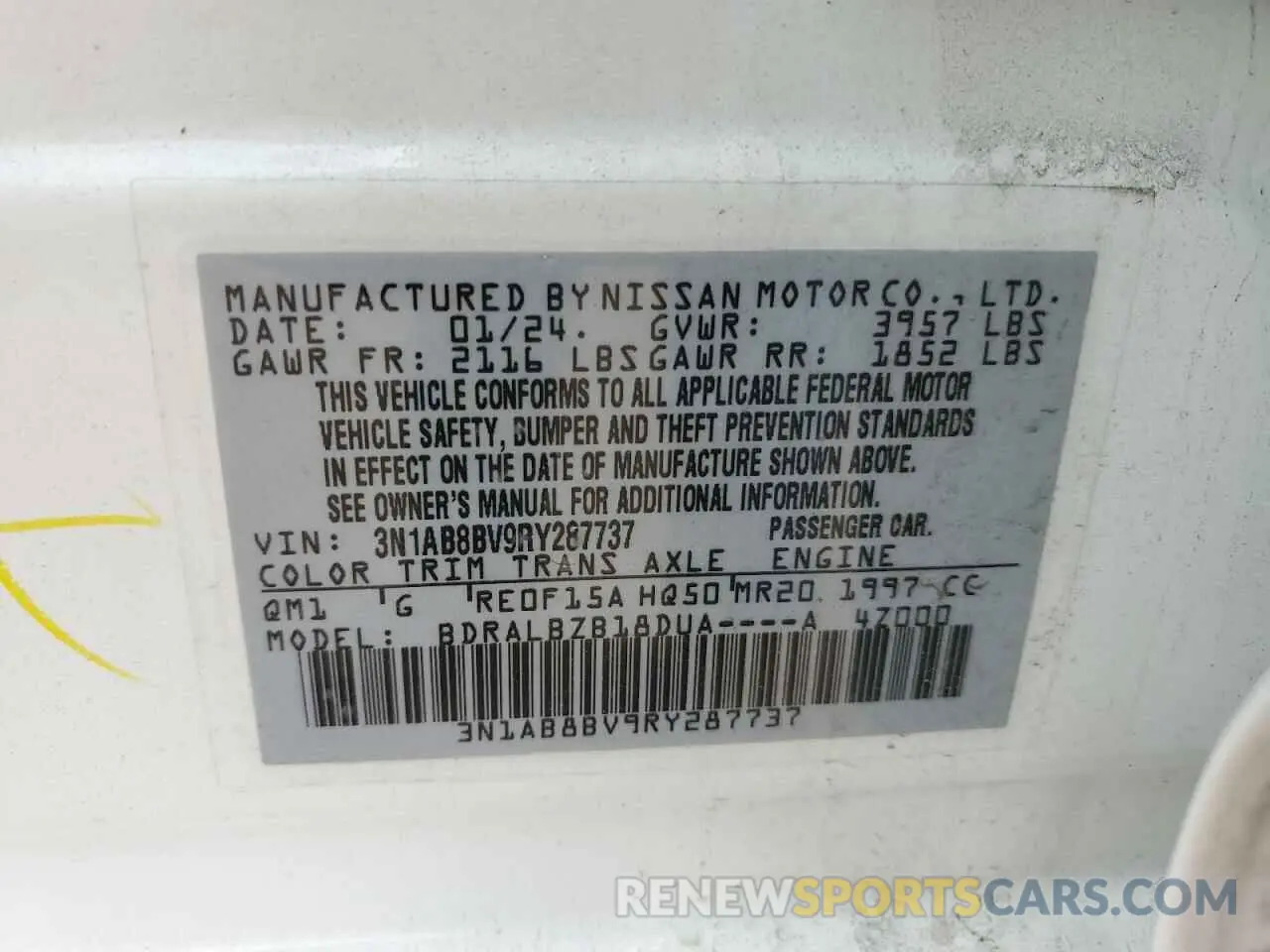 12 Photograph of a damaged car 3N1AB8BV9RY287737 NISSAN SENTRA 2024