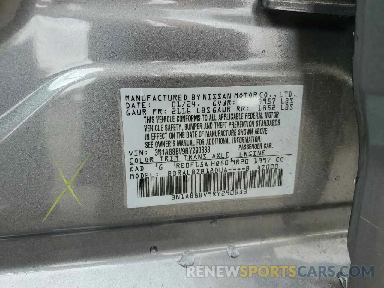 13 Photograph of a damaged car 3N1AB8BV9RY290833 NISSAN SENTRA 2024