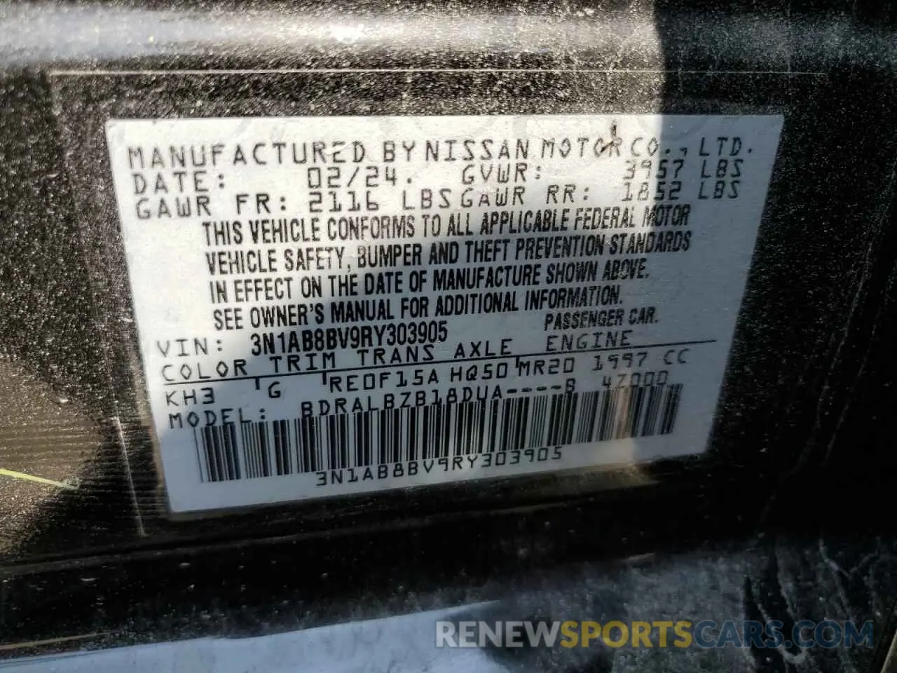 12 Photograph of a damaged car 3N1AB8BV9RY303905 NISSAN SENTRA 2024
