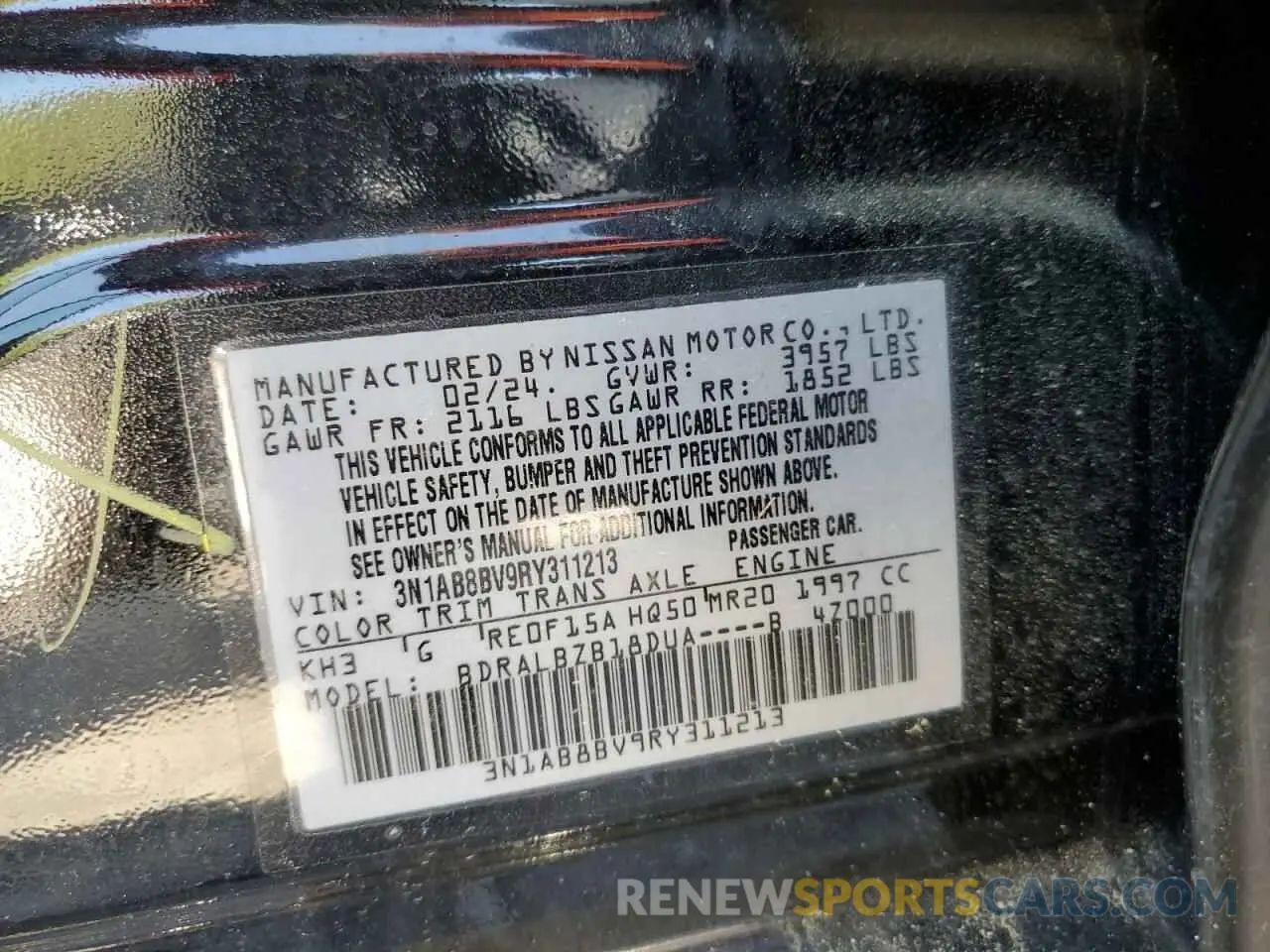 12 Photograph of a damaged car 3N1AB8BV9RY311213 NISSAN SENTRA 2024