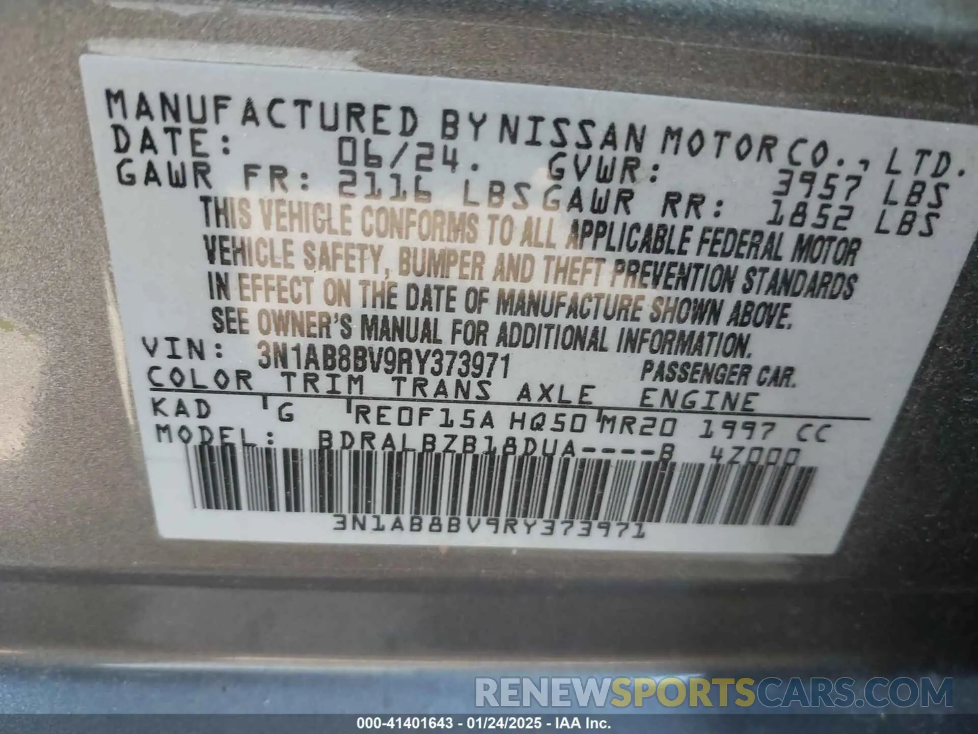 9 Photograph of a damaged car 3N1AB8BV9RY373971 NISSAN SENTRA 2024