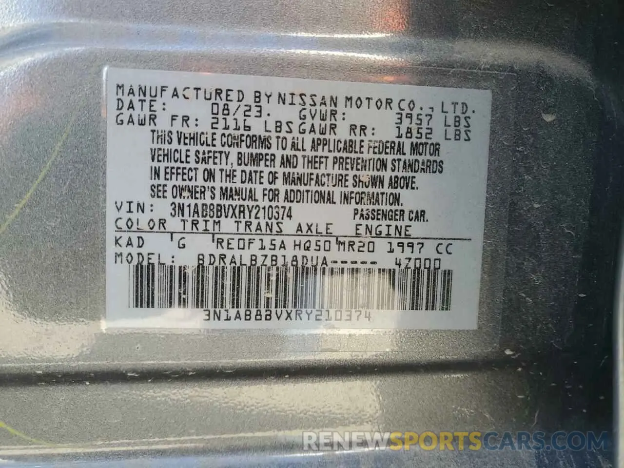 12 Photograph of a damaged car 3N1AB8BVXRY210374 NISSAN SENTRA 2024
