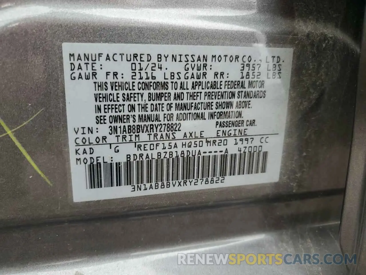 13 Photograph of a damaged car 3N1AB8BVXRY278822 NISSAN SENTRA 2024
