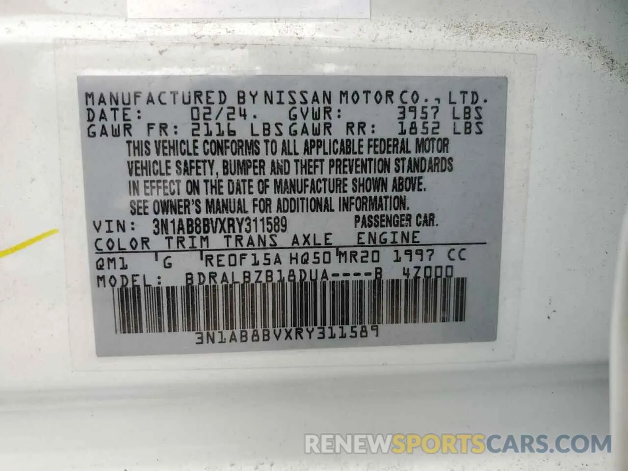 13 Photograph of a damaged car 3N1AB8BVXRY311589 NISSAN SENTRA 2024