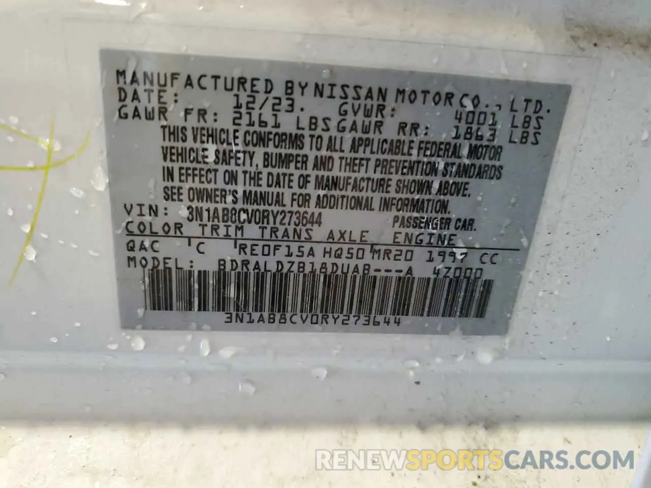 13 Photograph of a damaged car 3N1AB8CV0RY273644 NISSAN SENTRA 2024
