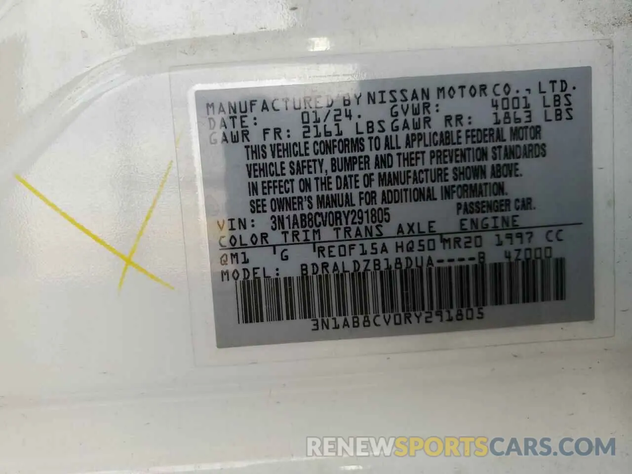 12 Photograph of a damaged car 3N1AB8CV0RY291805 NISSAN SENTRA 2024
