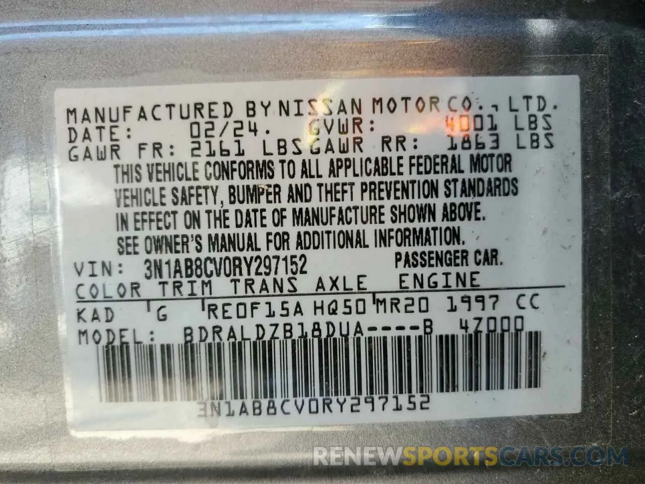 12 Photograph of a damaged car 3N1AB8CV0RY297152 NISSAN SENTRA 2024