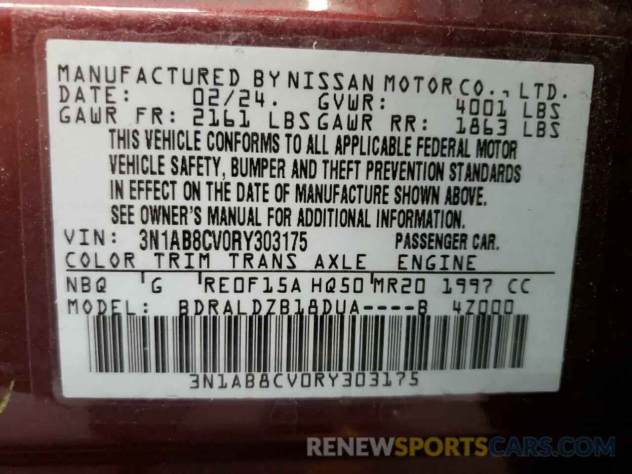 13 Photograph of a damaged car 3N1AB8CV0RY303175 NISSAN SENTRA 2024