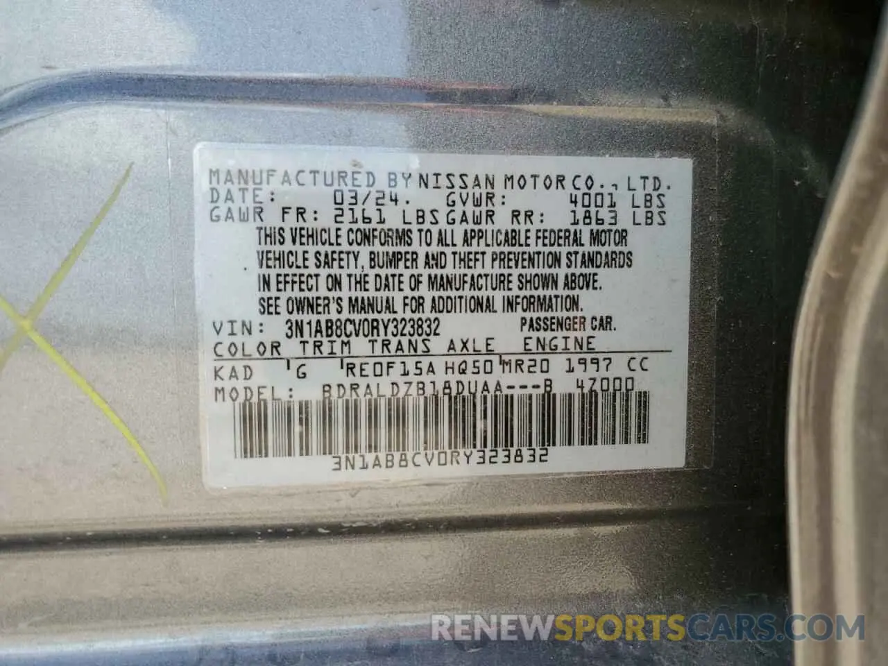 12 Photograph of a damaged car 3N1AB8CV0RY323832 NISSAN SENTRA 2024
