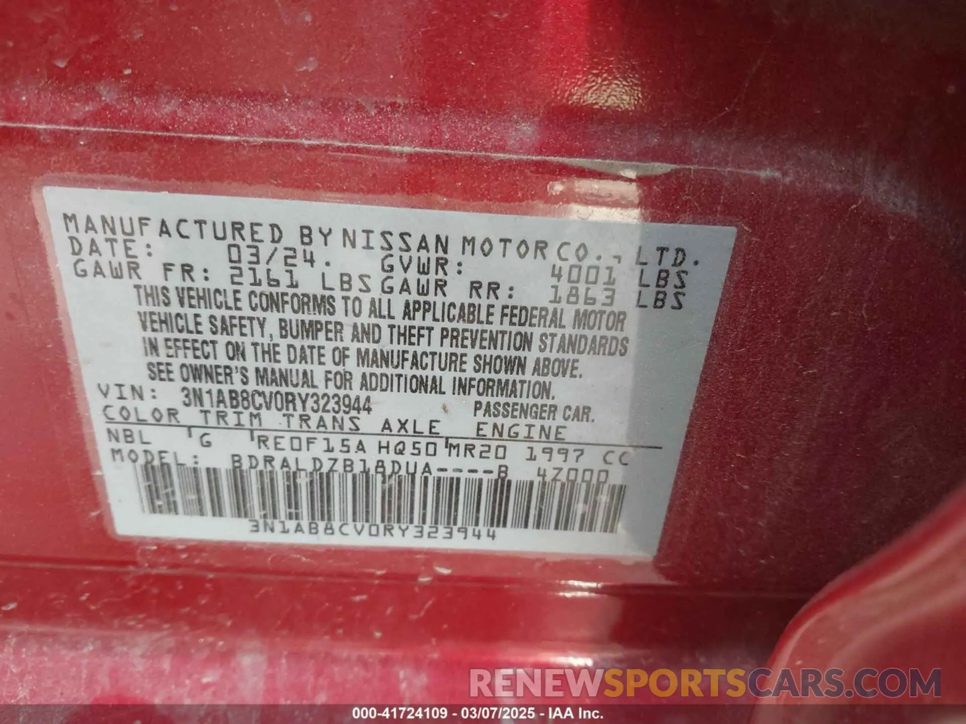9 Photograph of a damaged car 3N1AB8CV0RY323944 NISSAN SENTRA 2024