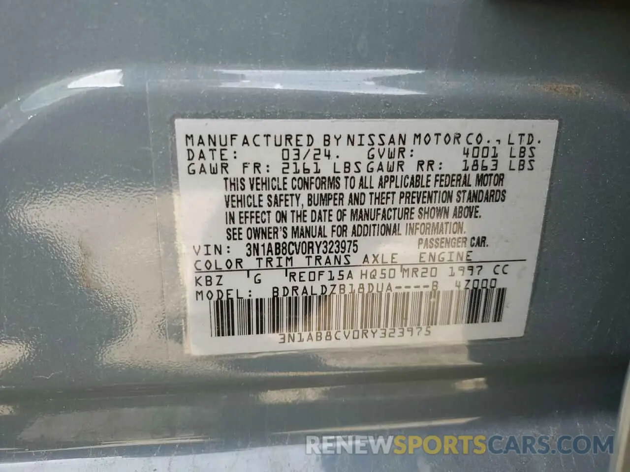 13 Photograph of a damaged car 3N1AB8CV0RY323975 NISSAN SENTRA 2024