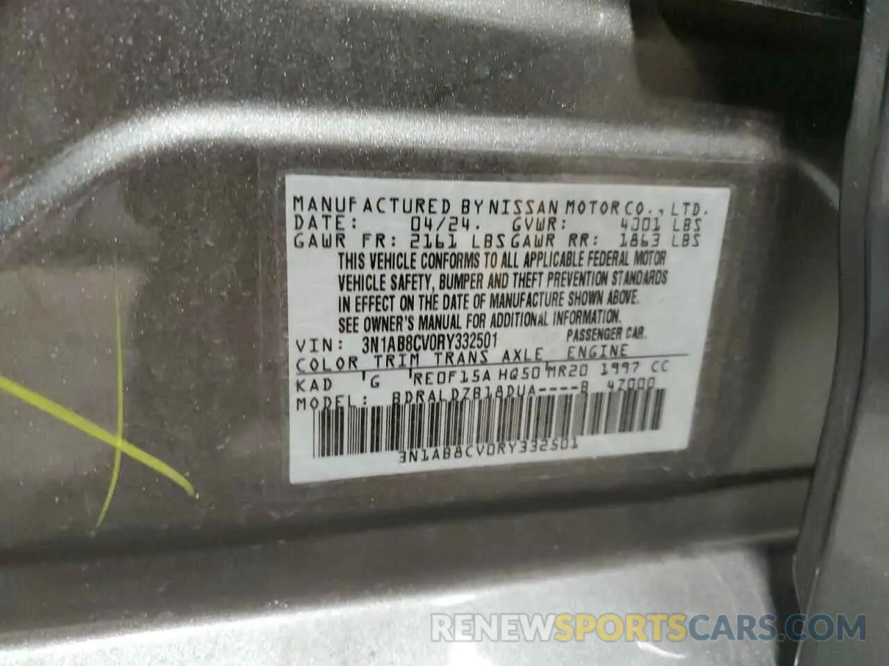13 Photograph of a damaged car 3N1AB8CV0RY332501 NISSAN SENTRA 2024