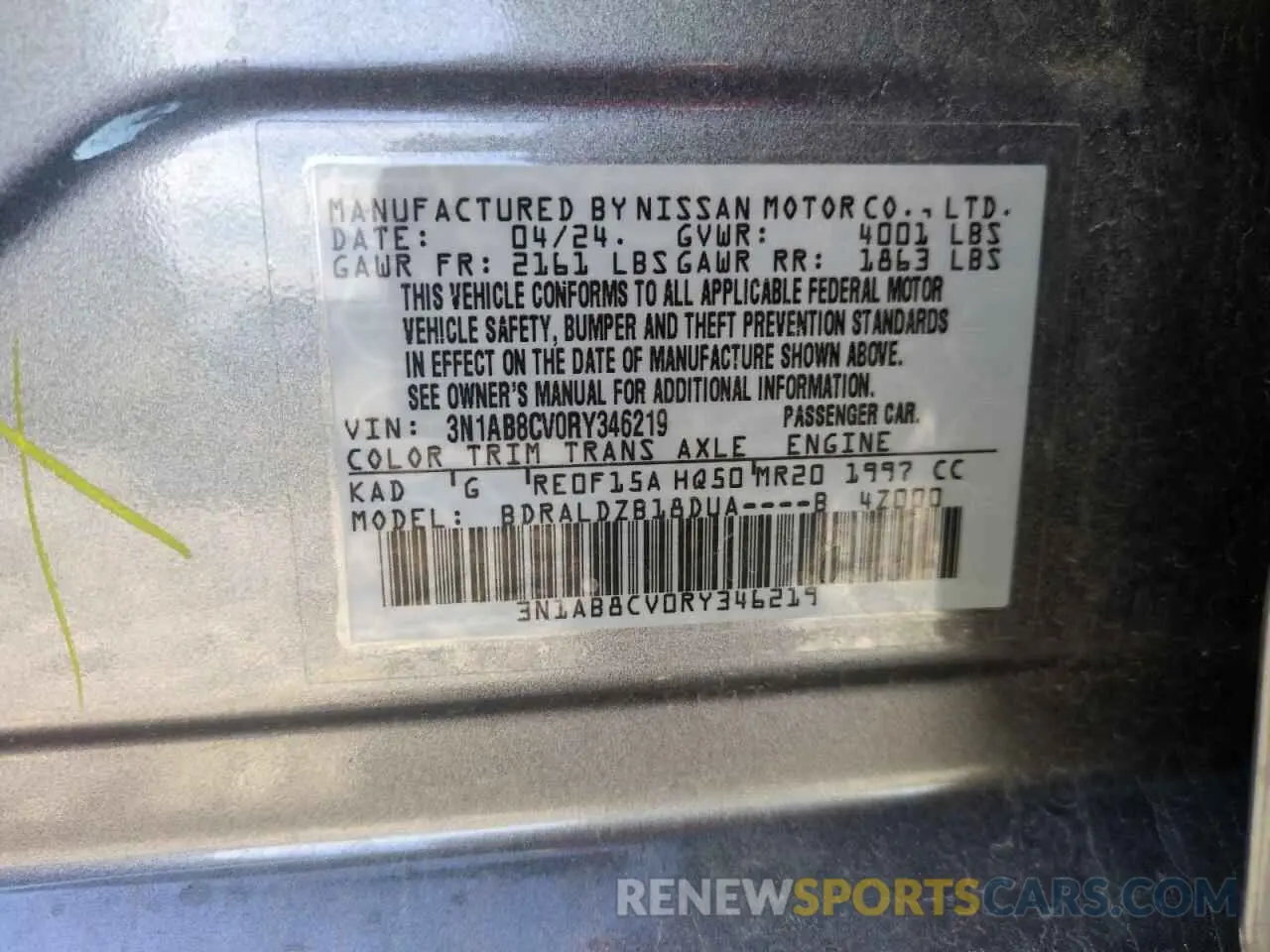 13 Photograph of a damaged car 3N1AB8CV0RY346219 NISSAN SENTRA 2024