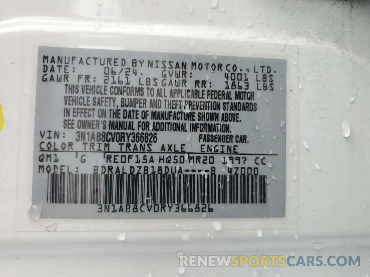 12 Photograph of a damaged car 3N1AB8CV0RY366826 NISSAN SENTRA 2024