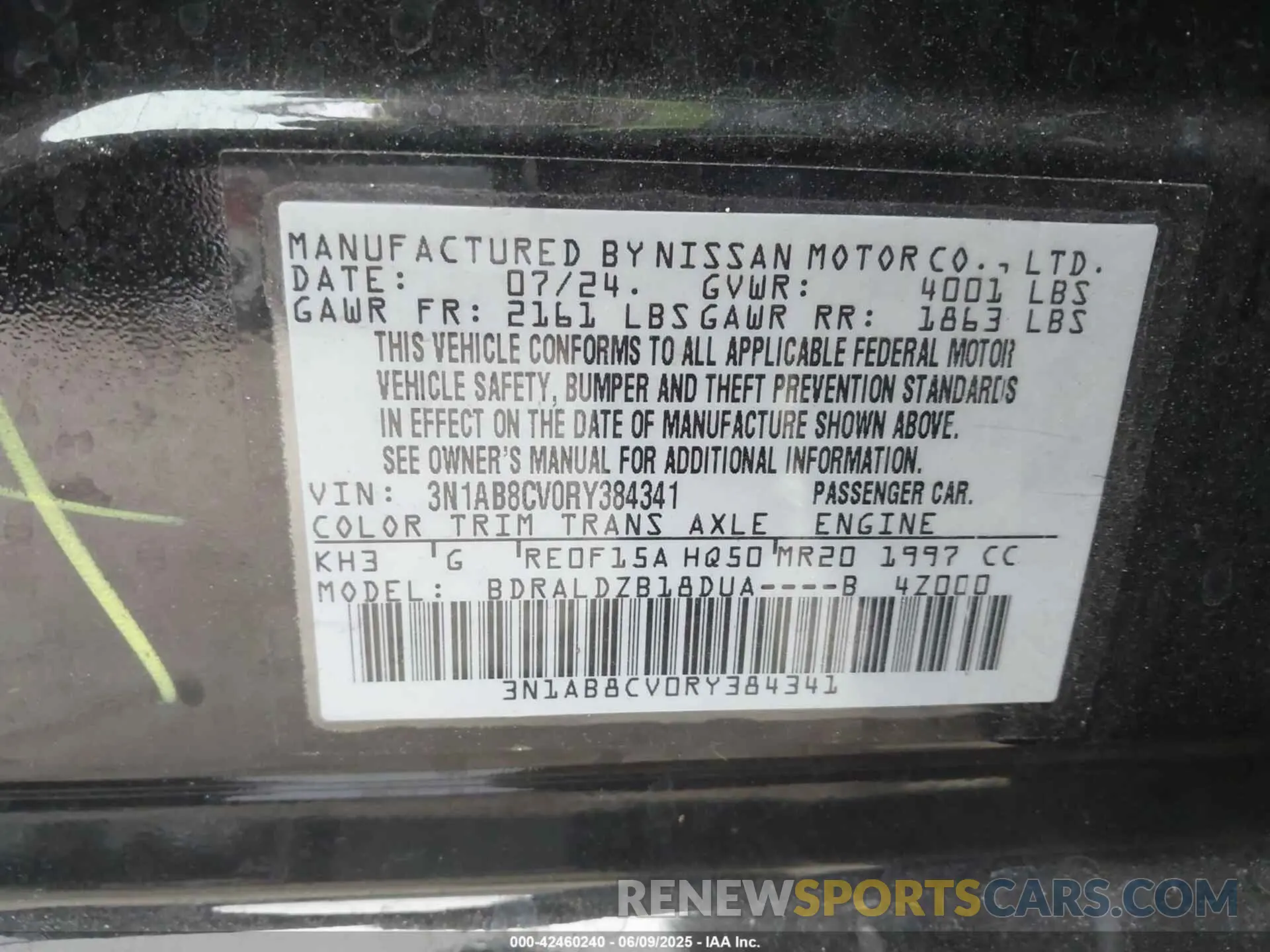 9 Photograph of a damaged car 3N1AB8CV0RY384341 NISSAN SENTRA 2024