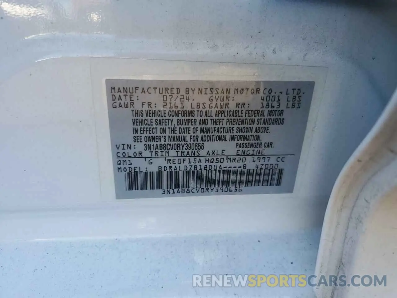 13 Photograph of a damaged car 3N1AB8CV0RY390656 NISSAN SENTRA 2024