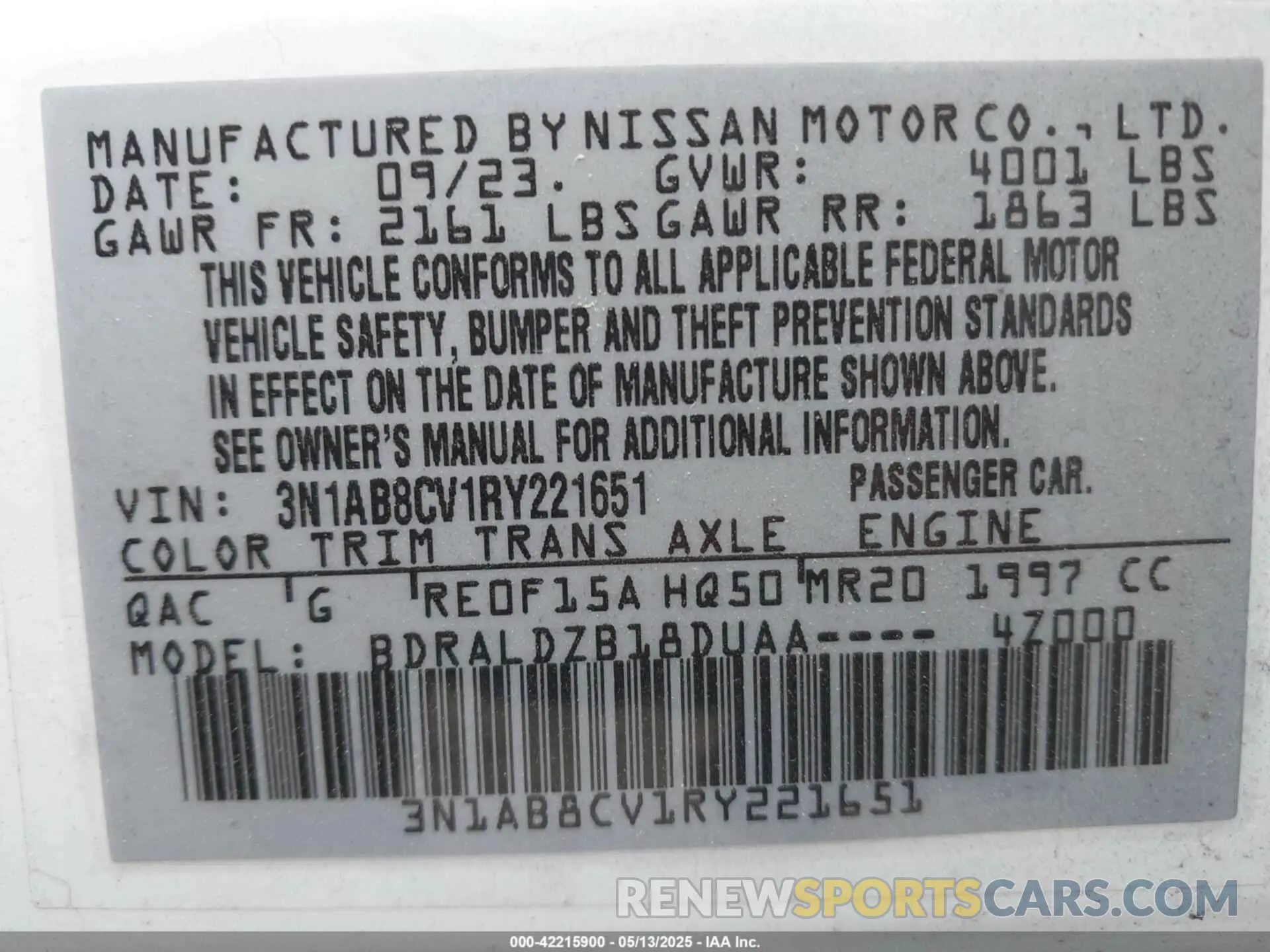 9 Photograph of a damaged car 3N1AB8CV1RY221651 NISSAN SENTRA 2024