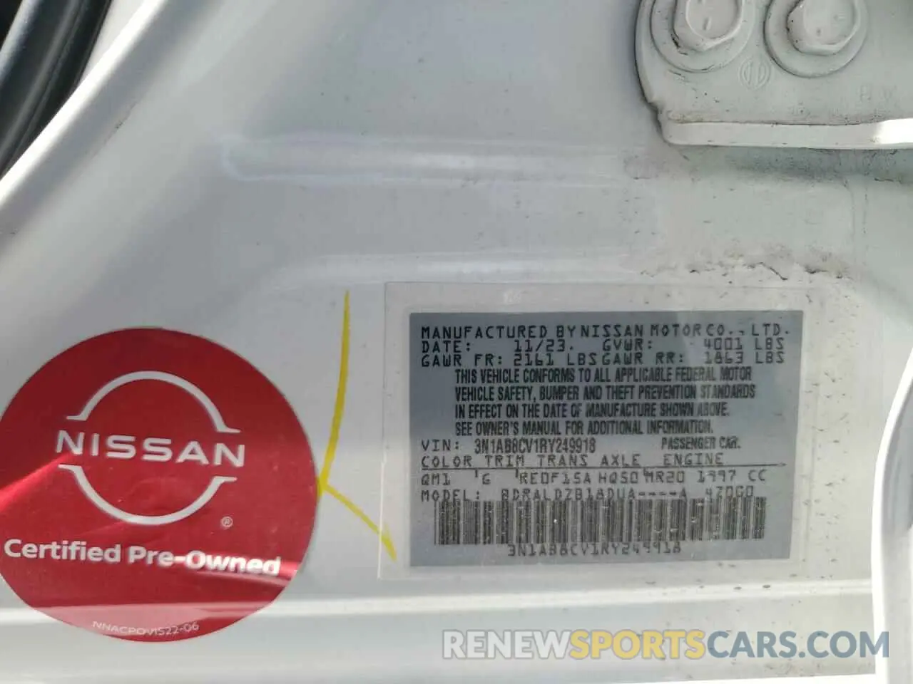12 Photograph of a damaged car 3N1AB8CV1RY249918 NISSAN SENTRA 2024