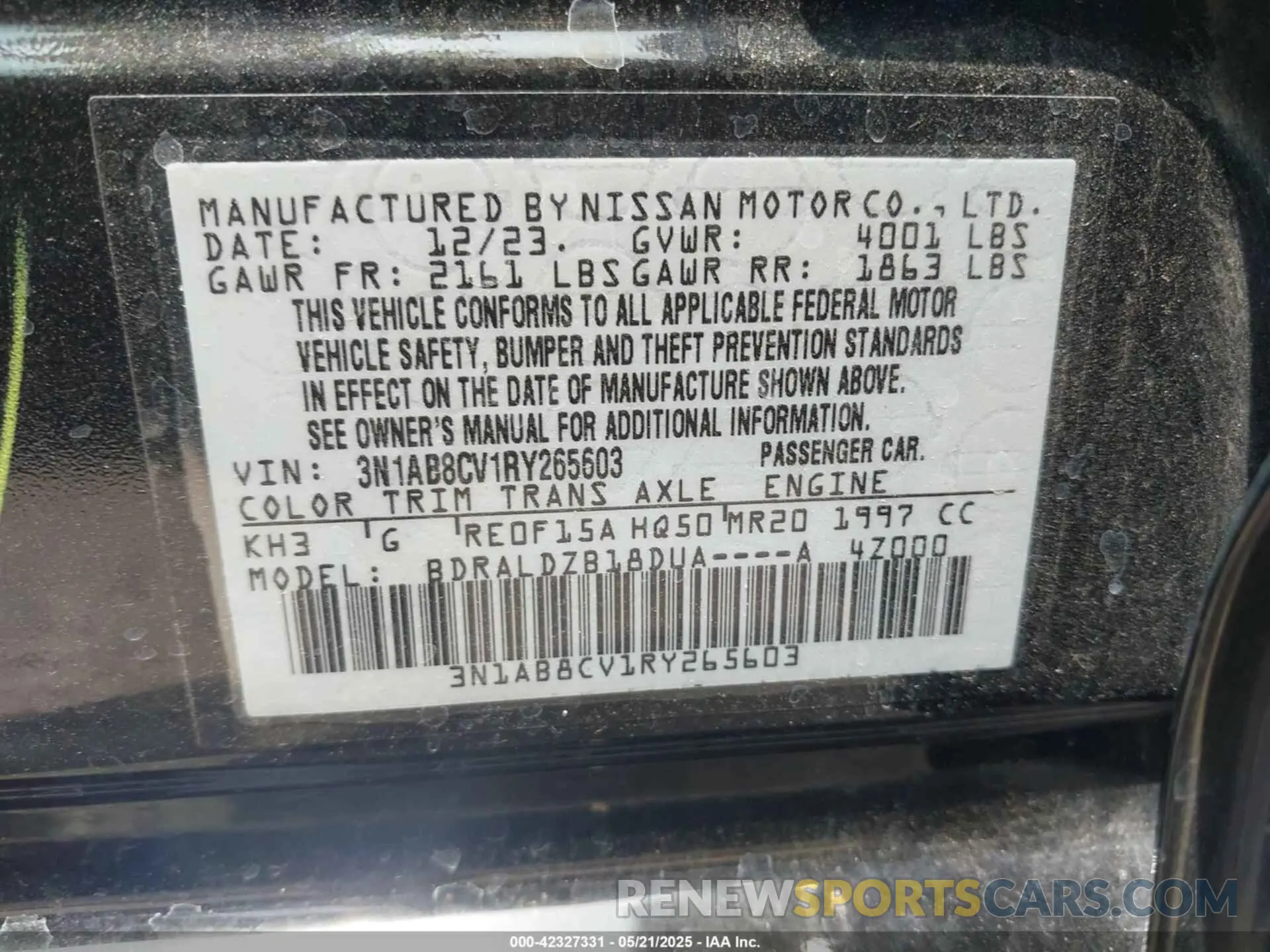 9 Photograph of a damaged car 3N1AB8CV1RY265603 NISSAN SENTRA 2024