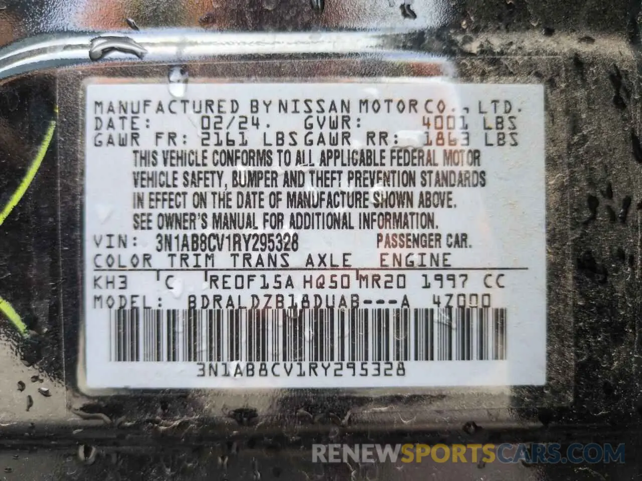 12 Photograph of a damaged car 3N1AB8CV1RY295328 NISSAN SENTRA 2024
